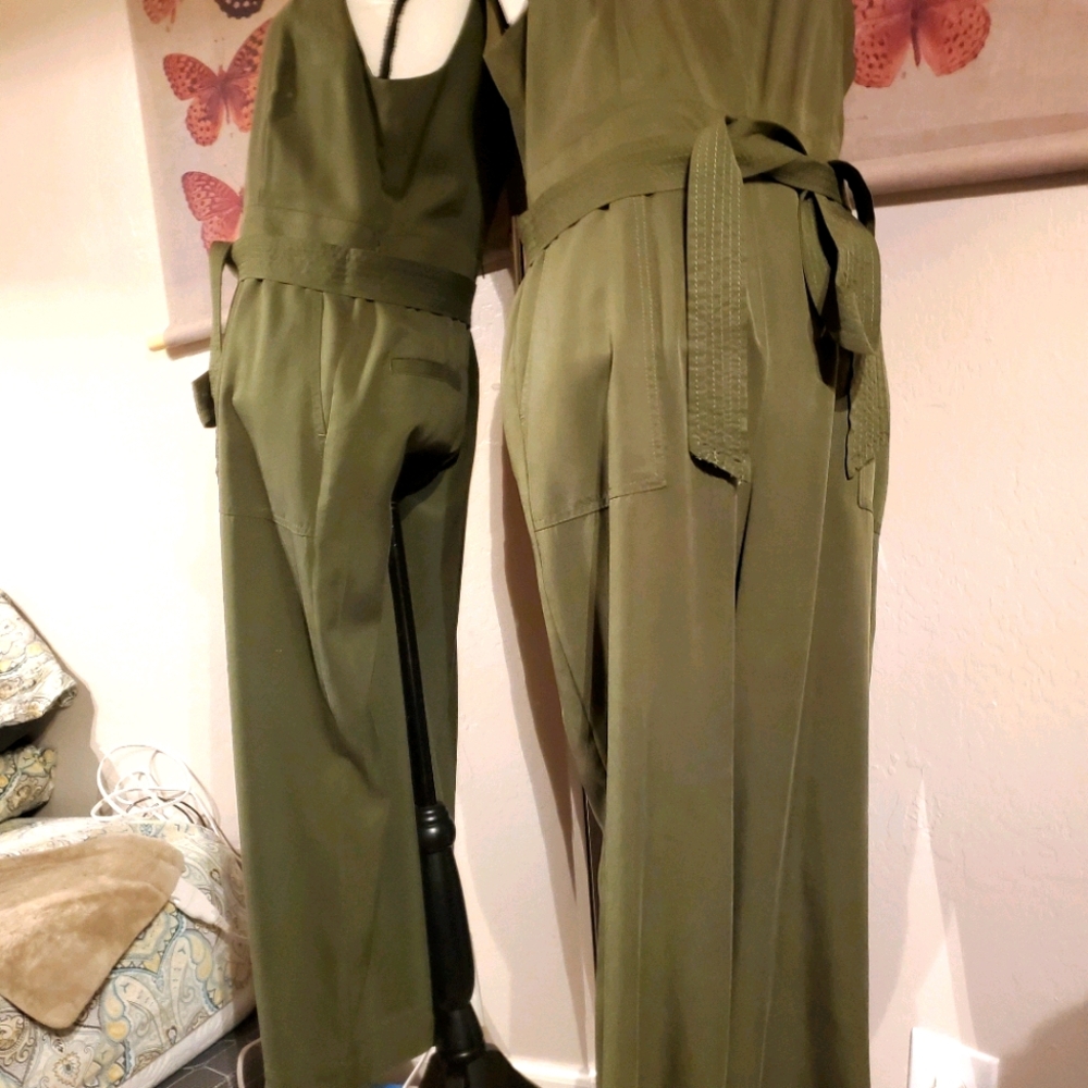 Army green and silk! Flair legged romper.